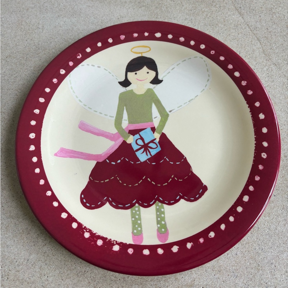 Pottery Barn Angel plastic Plate - girl dark hair angle Christmas cookies home